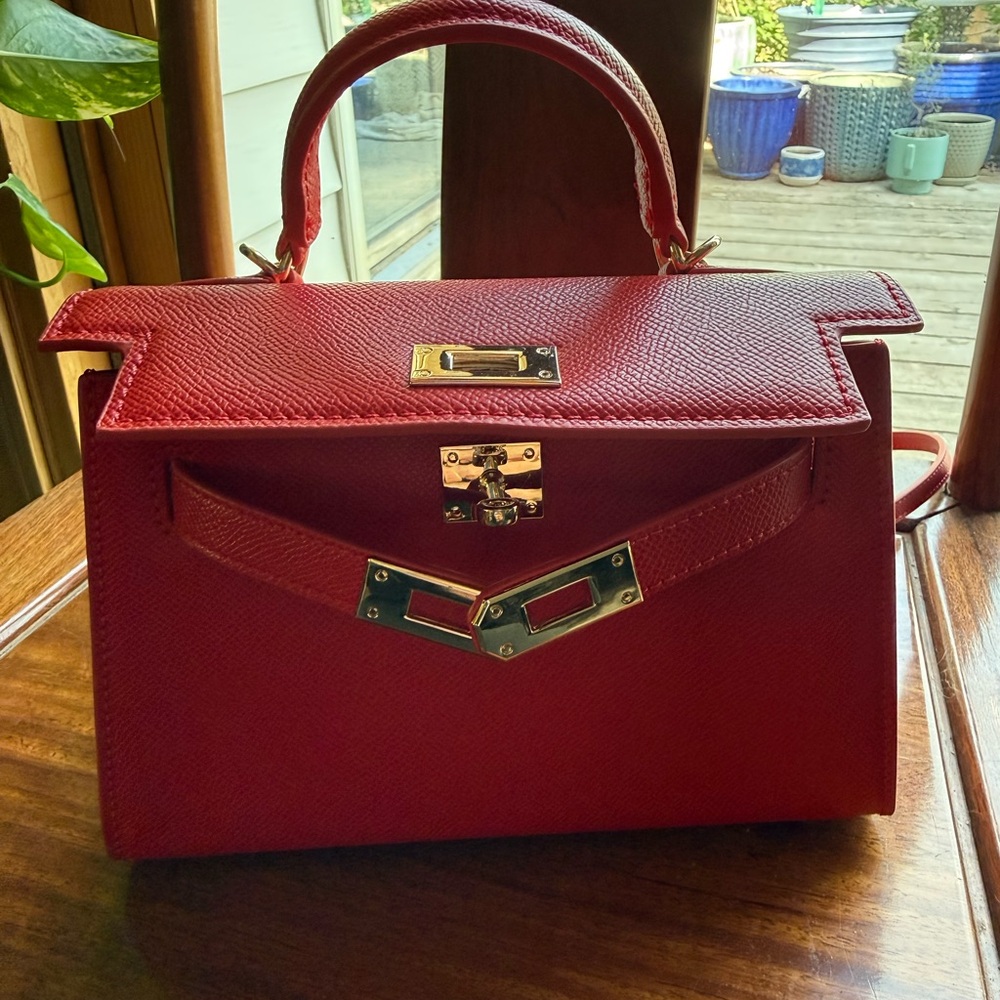 Billini Red Structured Top-Handle Satchel with Gold Hardware (Harriette)